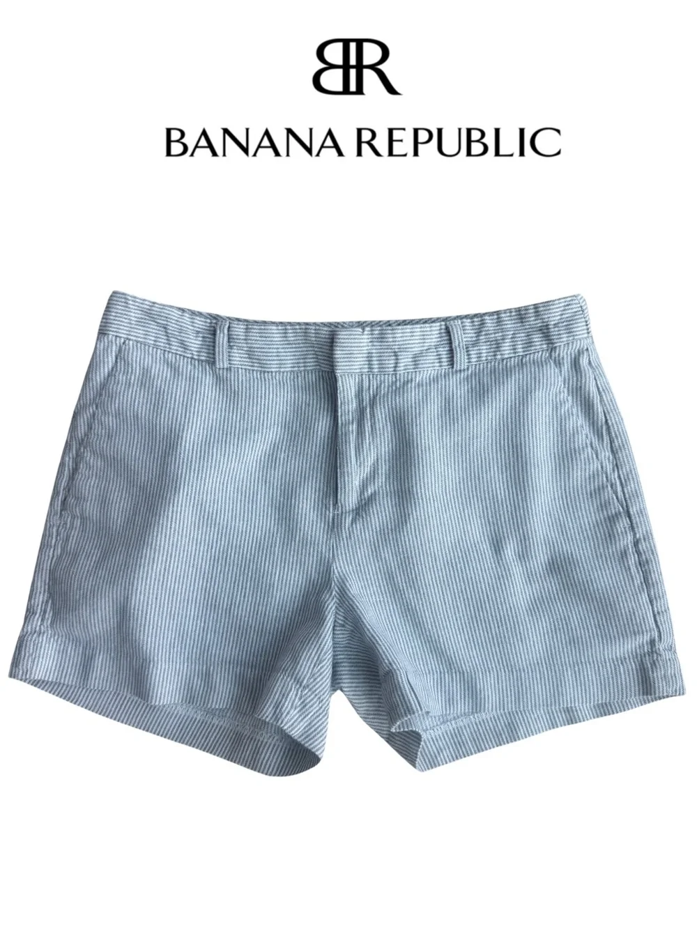 NWOT Banana Republic Grey & White Striped Linen Blend Tailored Shorts Size 0 XS